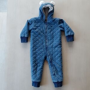 GAP Baby Quilted Denim Cozy Sherpa Bear One-Piece Unisex / 18-24 Months
